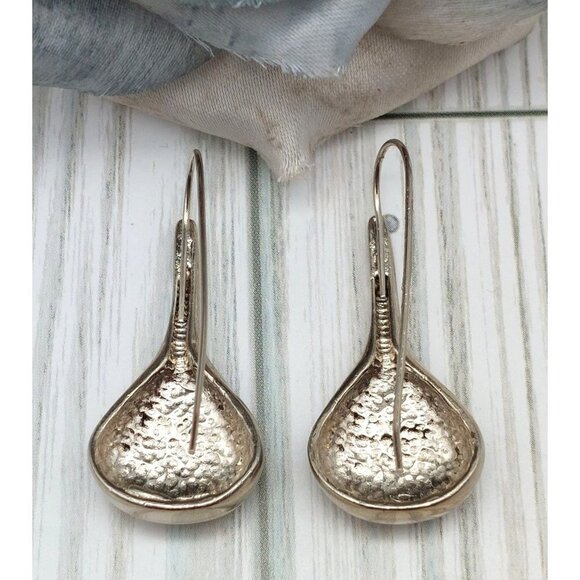 Silver Tone Long Hook Pierced Drop Dangle Earrings 1.5" - Picture 4 of 9